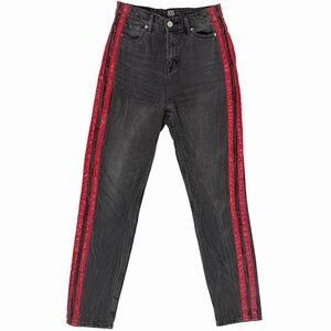 BDG Urban Outfitters Black Mom Jeans Red Stripe High Rise Size 26 Y2K Grunge